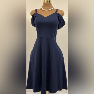 Grace Karin Blue Midi Cold Shoulder Straps & Sweetheart Shape. Sz S. Zipper Back